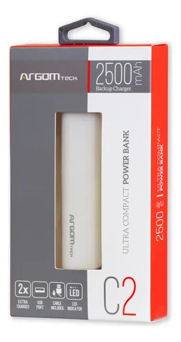 POWER BANK ARGOM 2500MAH 2USB/ BLANCO - Imagen 2