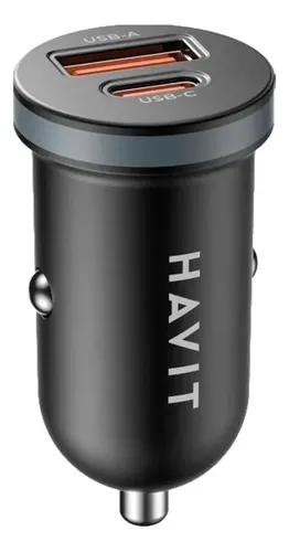 CARGADOR DE CARRO 12V HAVIT DUAL USB Y USB C5V CC2043