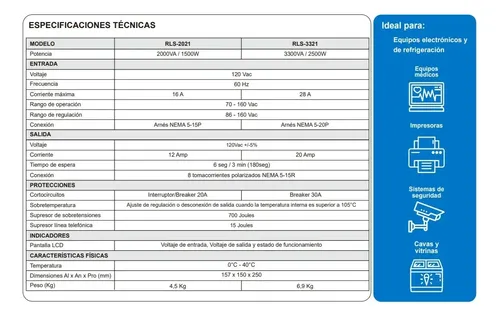 REGULADOR DE VOLTAJE AVTEK 12A 120VAC RLS-2021 - Imagen 2