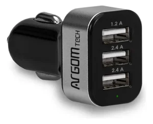 CARGADOR AUTOMOVIL ARGOMTECH TRIPLE USB A 6A ARG-AC-0113BK