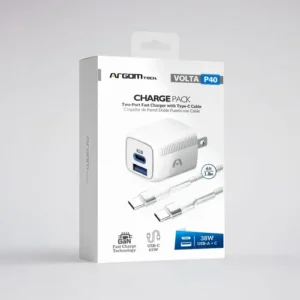 CARGADOR ARGOMTECH DUAL USB A Y C VOLTA P40 65W ARG-AC-0155WT